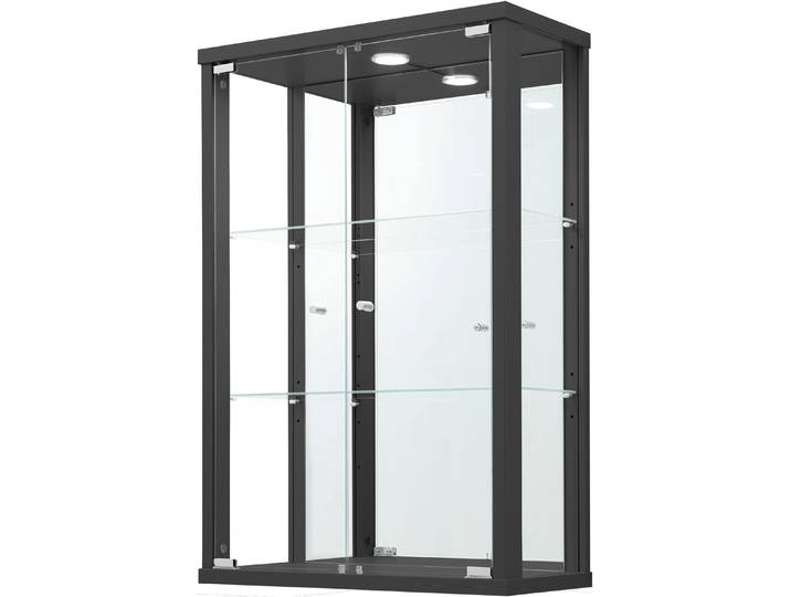 Vitrine FIF MÖBEL OPTIMA , schwarz, B:56cm H:82cm T:25,2cm, Holzwerkstoff, Sicherheitsglas ESG, Schränke, Vitrine, Hängevitrine/Glasvitrine 2x Glastür,perfekt für Sammler,Sammlervitrine