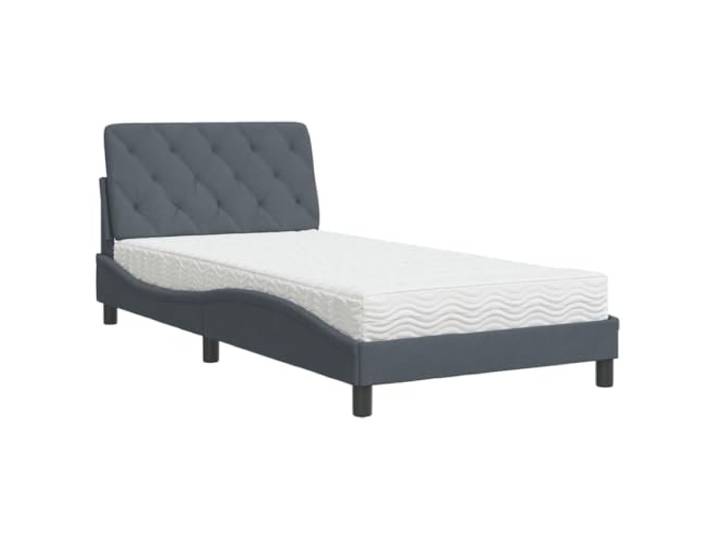 PUGYNBK Bett mit Matratze aus Samt, Dunkelgrau, 100 x 200 cm Polyurethanschaum 22D, Härte H2 H3, Lattenrost, Kopfteil inklusive