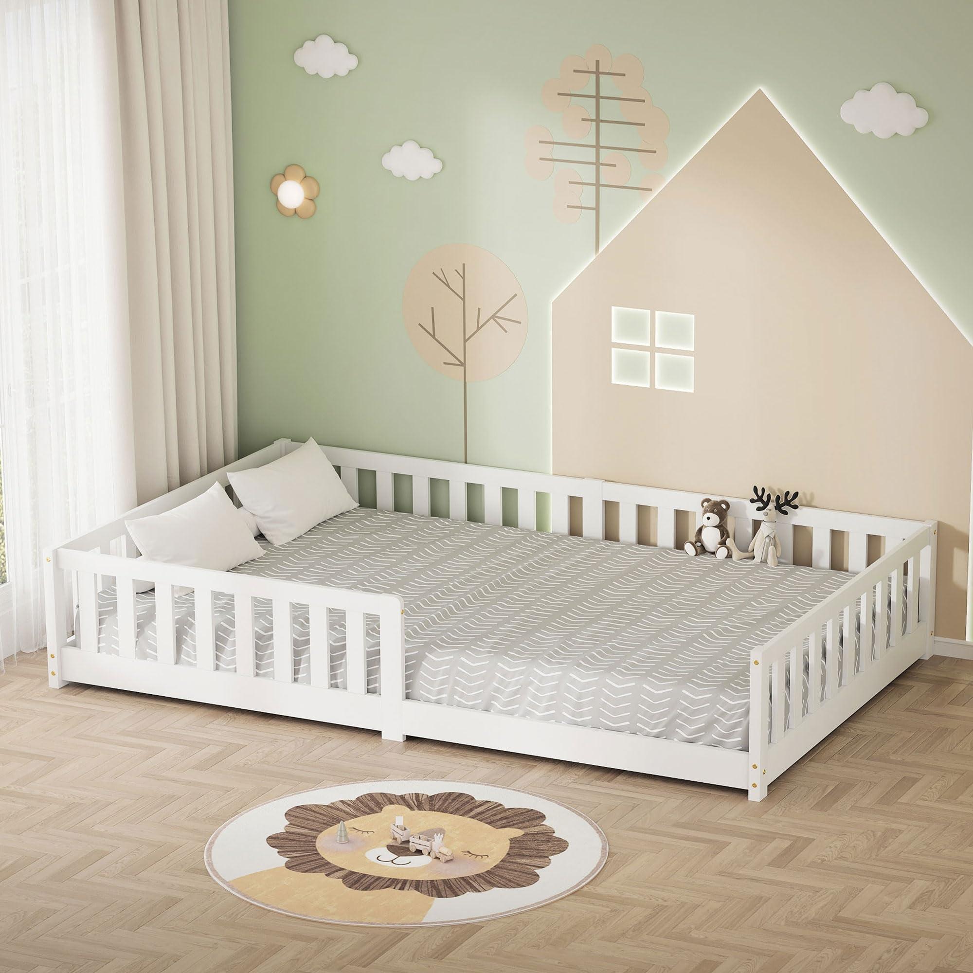 Kinderbett Kinderbettgestell Juniorbett - 120 x 200 cm - Massivholz Kiefer - Weiß - Mit Lattenrost