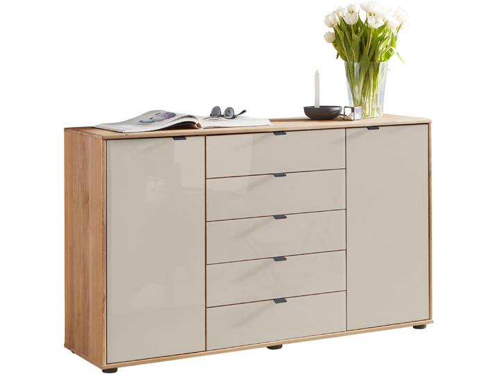 Kombikommode WIEMANN Cardiff Sideboard, Wäscheschrank, teilmassiv Erle, mit Schubladen , braun, Erle,Front Glas Champagner, Erle, Sideboards, Kombikommode, verschiedenen Ausführungen, inklusive Einlegeboden