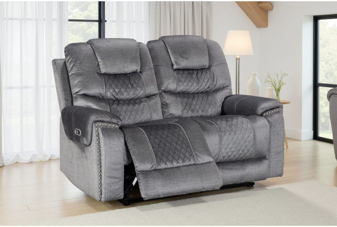 Latitude Run Bostin 3 Seater Chenille Electric Reclining Sofa Grey 2
