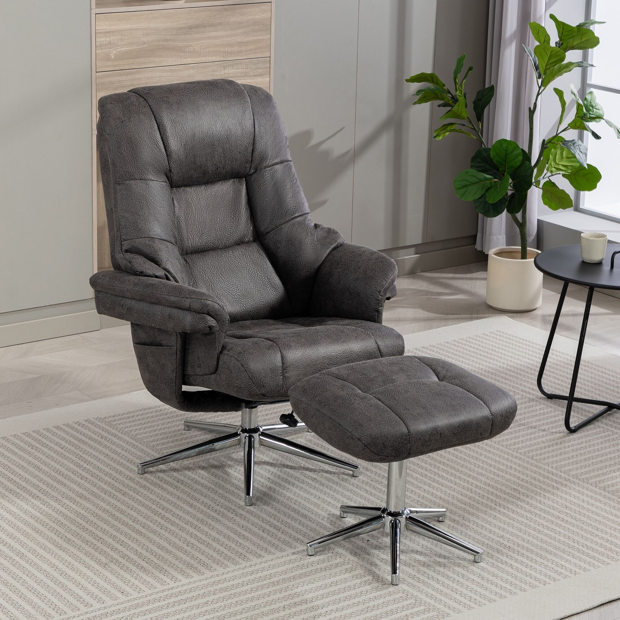 TV-Sessel DUO COLLECTION "Burnaby", grau (anthrazit), B:82cm H:108cm T:90cm, 100% Polyester, Sessel, TV-Sessel, mit Hocker und Relaxfunktion, 360 Grad drehbar anthrazit Microfaser,mit Hocker,360 Grad drehbar,mit Relaxfunktion,frei im Raum stellbar, Drehfu