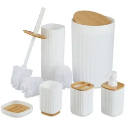 Relaxdays 6-teiliges Badezimmer Set Weiß,Hellbraun