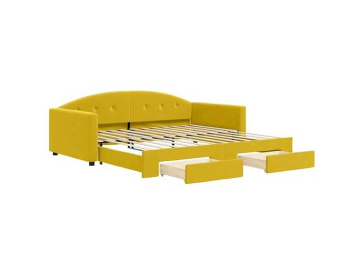 KTHLBRH Ausziehbares Schlafsofa mit Schubladen, gelb, 100 x 200 cm, Samt 2 Schubladen mit Rollen, Lattenrahmen inklusive, Holzgestell Metall, Schaumstoff, 2 notwendige Matratzen nicht im