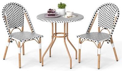 Costway 3 Piece French Bistro Table Chair Set with Outdoor Wicker Round Table and 2 Dining Chairs