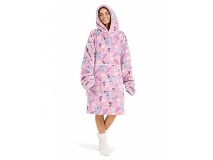 Jay Franco Disney Lilo & Stitch-Decke für Erwachsene – Übergroße Plüschdecke mit Kapuze, Sherpa-Futter, Tasche, weiche, kuschelige Fleece-Decke, offiziell Lizenziertes Produkt, lila, 34 x 38
