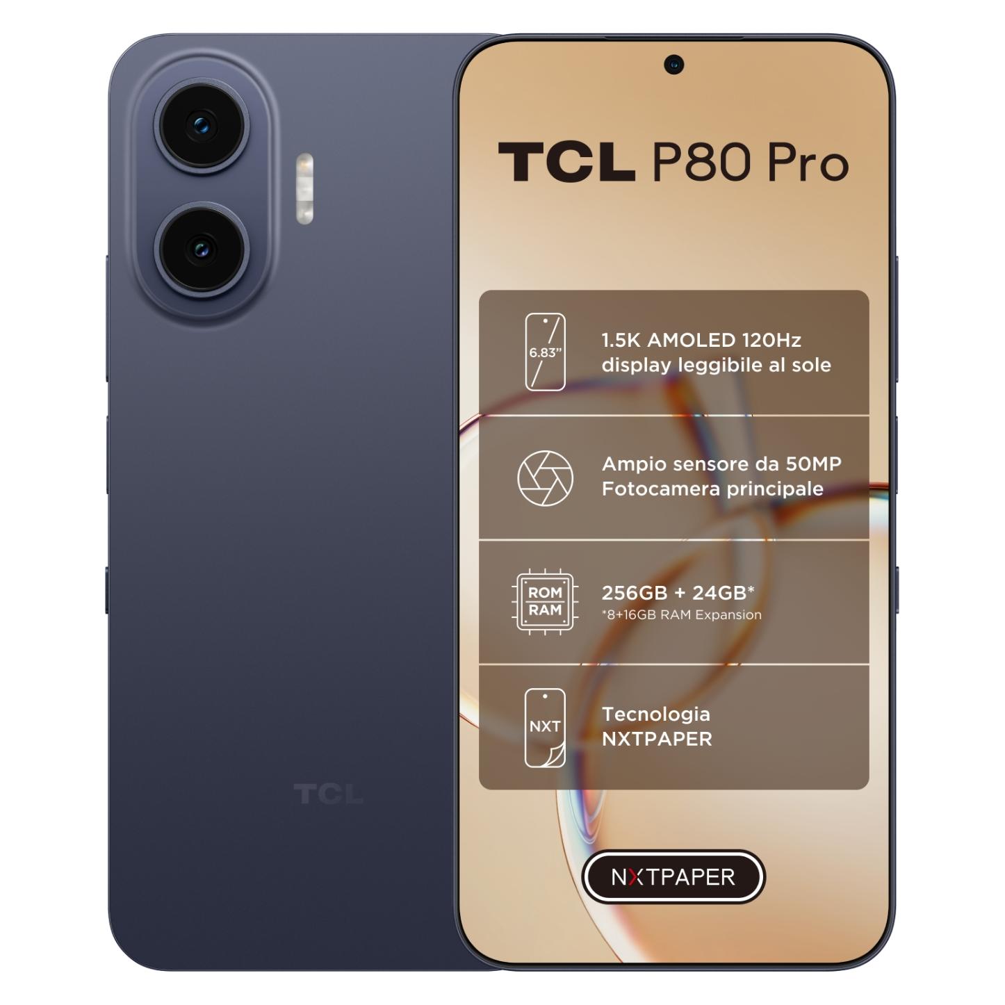 TCL P80 Pro (256 GB, Midnight Blue, 6.83", Dual SIM, 5G) (T852K1-2ALCA112)
