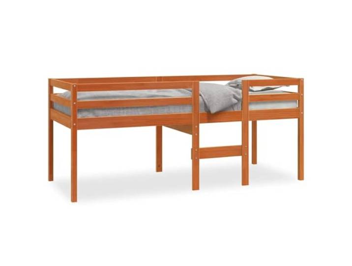 Makastle Hochbett Wachsbraun 75x190 cm Massivholz Kiefer Integrierte Leiter