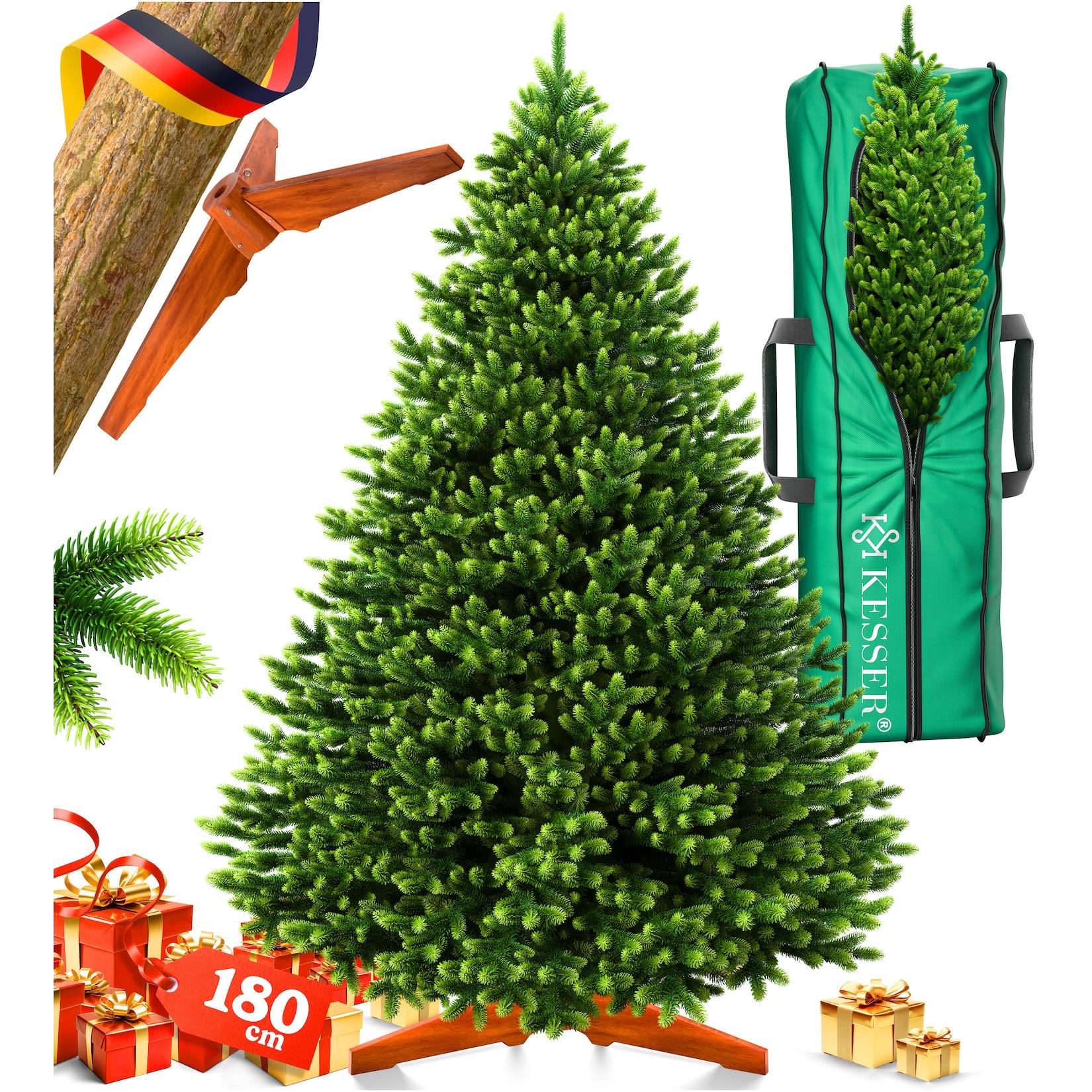 KESSER® Weihnachtsbaum künstlich, unglaublich Realistisch, naturgetreuer Tannenbaum, dichte Zweige, kein Nadeln, realistischer Pine Tree, Christbaum, inkl. Holzständer + Tasche Dunkelgrün