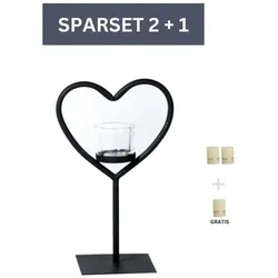 Sparset Herz Windlicht Elisa 30 cm- inkl. 3 Kerzen-Ivory