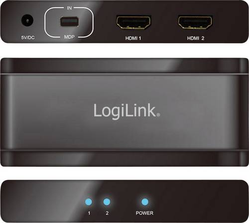 LogiLink 2 Port Mini DisplayPort-Splitter Ultra HD-fähig 3840 x 2160 Pixel Schwarz