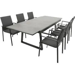 Garnitur REIMS 7-teilig, Alu + Glas + Kunstgewebe dunkelgrau