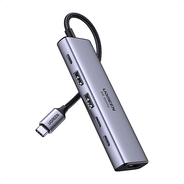 Hub - Ugreen UGR35999, 2x USB-C, USB-A, 1x HDMI, PD100W, 6 en 1, Gris