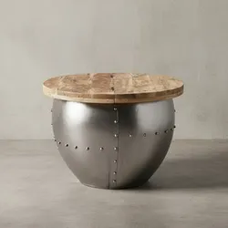 KADIMA DESIGN Couchtisch SERCHIO, rund, Industrial-Stil, Massivholz/Metall, Stauraum