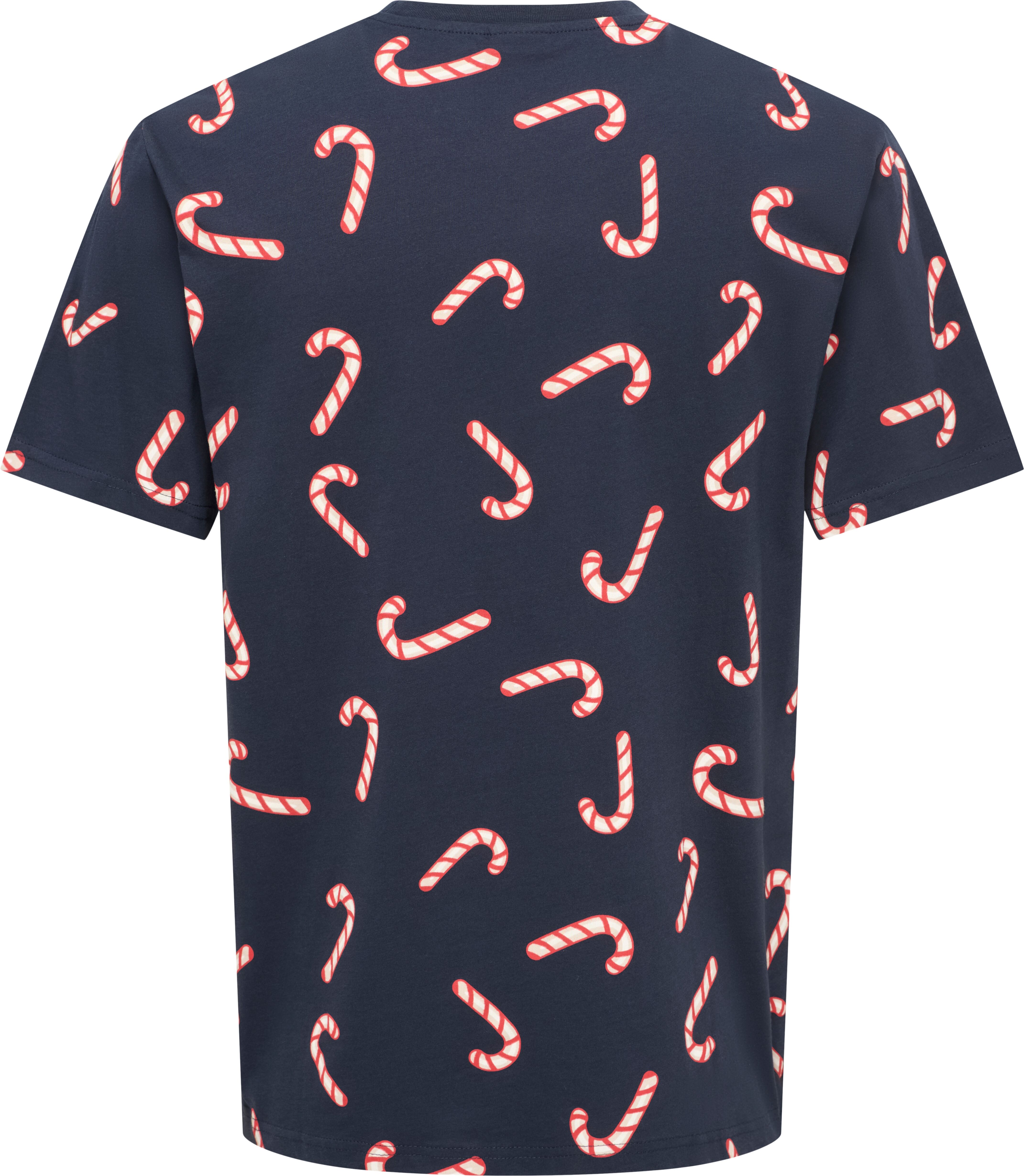 T-Shirt ONLY & SONS "ONSKLAUS REG SS TEE", Herren, Gr. M, bunt (schwarz navy aop:candy cane), Jersey, Obermaterial: 100% Baumwolle, bedruckt, regular fit, Rundhals, Shirts T-Shirt schwarz navy aop:candy cane M