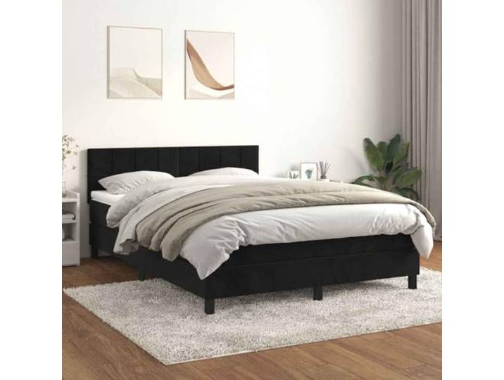 RJPLMFV Samtbett mit verstellbarem Kopfteil, Schwarz, 140 x 190 cm Matratze mit Taschenfederkern, mittlere Unterstützung, weicher Matratzenschoner, Handbuch inklusive