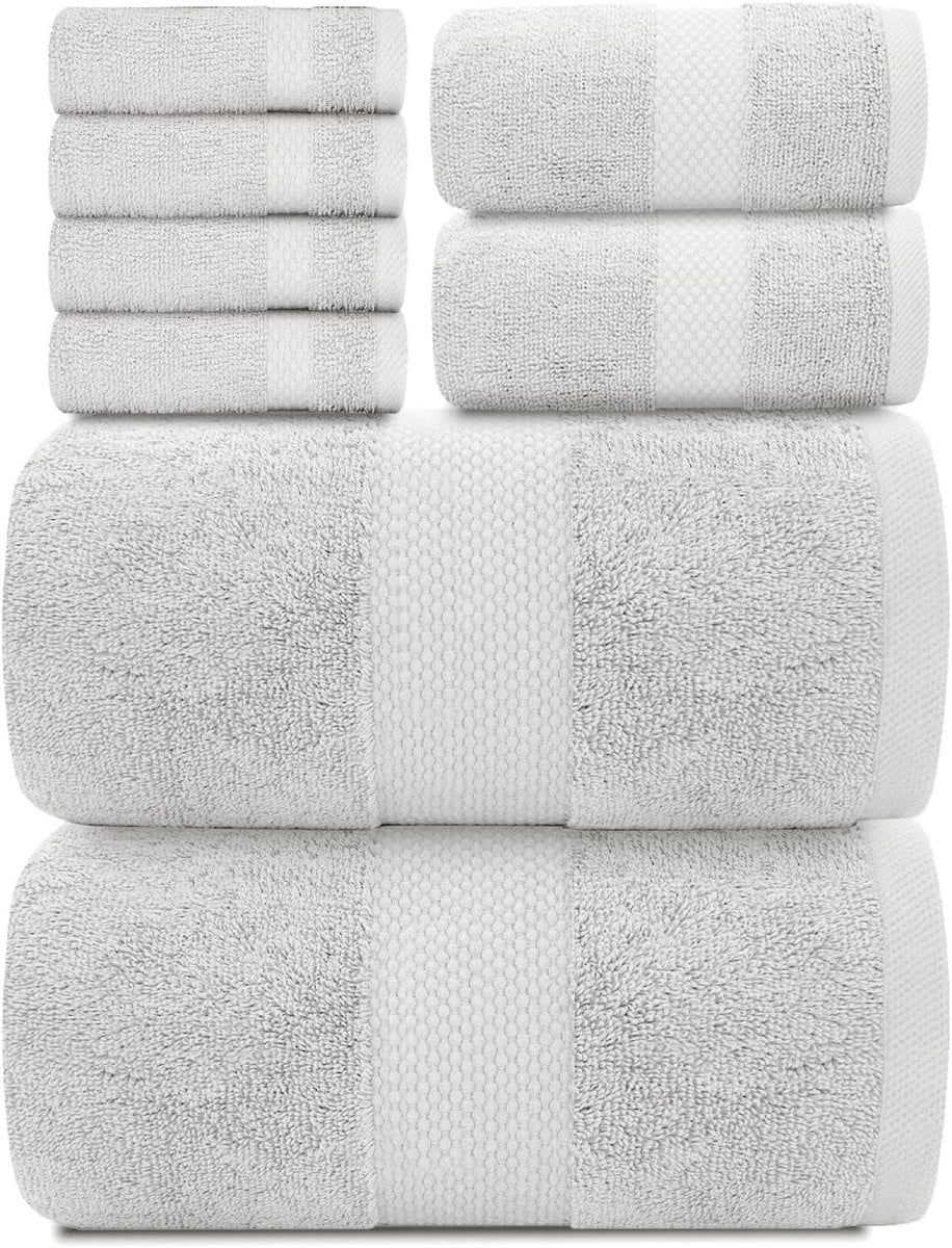 Set van 8 luxe badhanddoeken van 100% gekamd katoen - Zilver