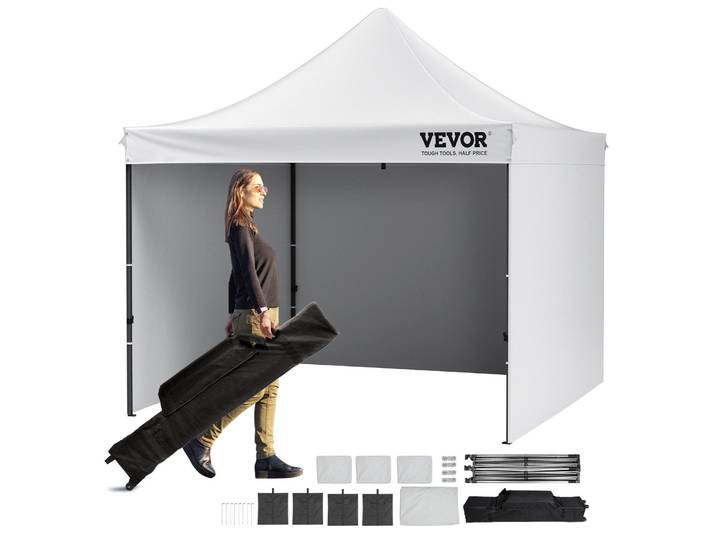 VEVOR Pavillon 304\,8x304\,8x320cm Tente de jardin 500DPolyuréthanetissu argenté Pavillon pliable réglable en hauteur avec sac de rangement Tente de réception 6-8 personnes Pop up Tente blanche Pavillon de jardin pour sortie camping