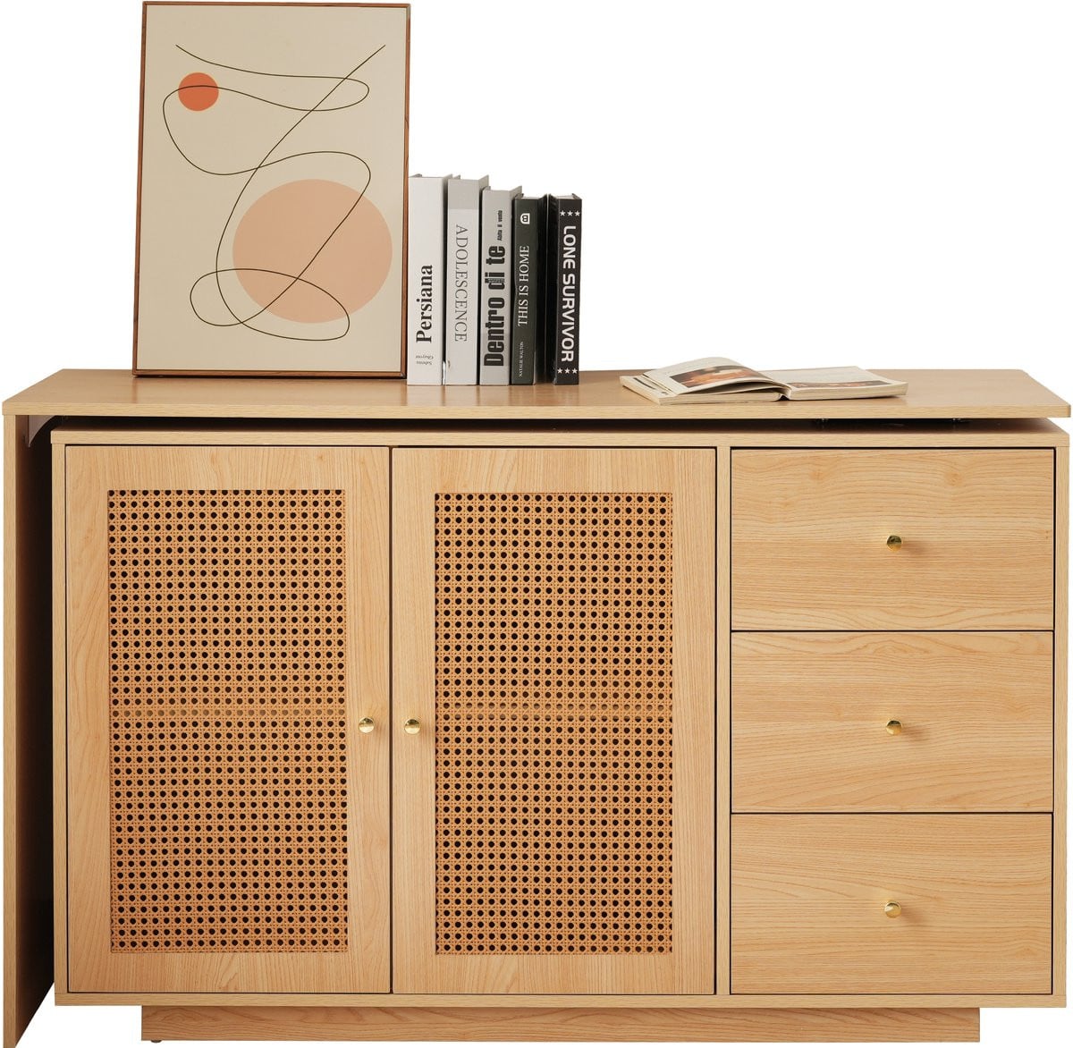 MEUBLES COSY Draaibaar Hoekbureau met Rotan en Hout Natural