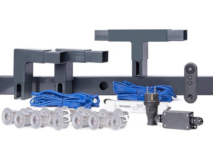 Alberts Highlight-Set für 12m Doppelstabmatten, anthrazit, 12 Leuchtmittel für 12 m, Profil 60 x 40 mm