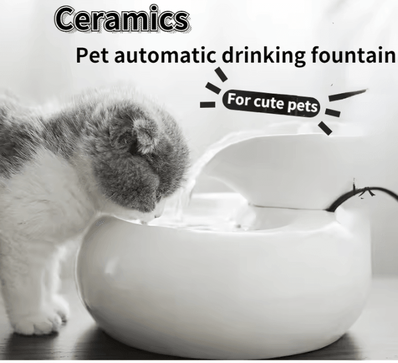 Inspire Curations PureFlow Ceramic Cat Water Fountain With Leaf Spout Filter System white usb