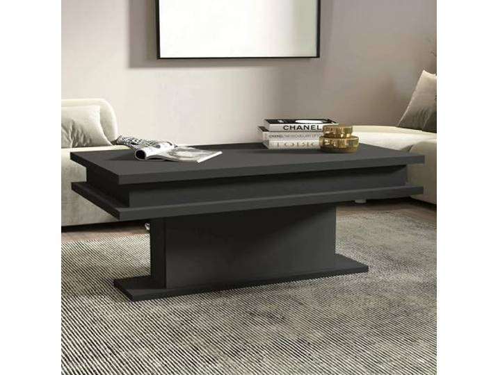 Dmora - Couchtisch Leon, Wohnzimmer-Couchtisch, niedriges Aufbewahrungselement, Couchtisch, 100x55x42 cm, Anthrazit