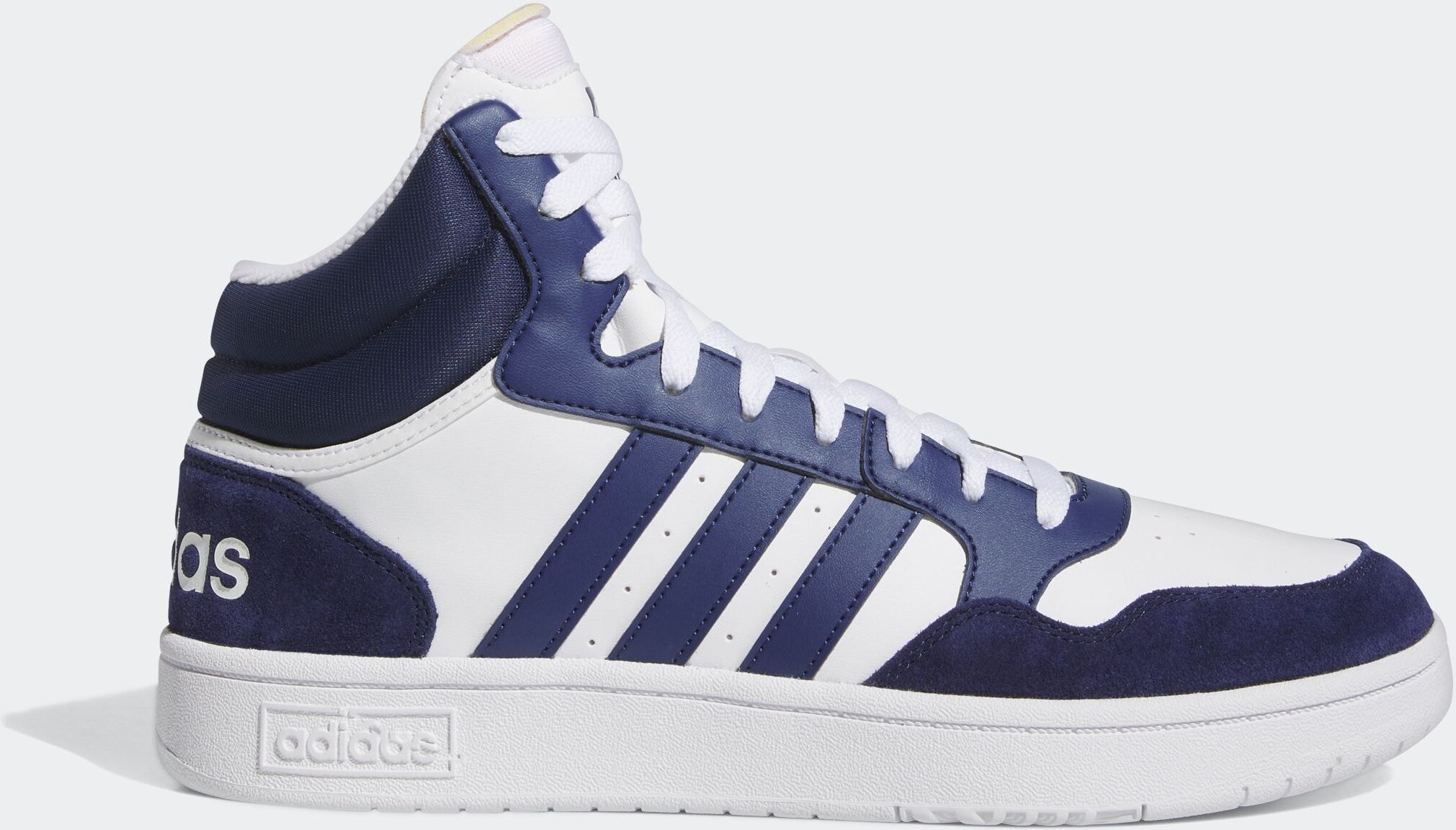 Sneaker ADIDAS SPORTSWEAR "HOOPS 3 MID LIFESTYLE BASKETBALL CLASSIC VINTAGE", Herren, Gr. 43, blau (cloud weiß, dunkelblau, dunkelblau), Leder, Synthetik, Schuhe Sneaker cloud weiß, dunkelblau, dunkelblau 43