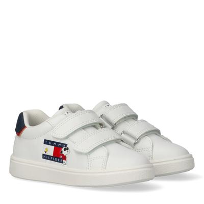 Sneaker TOMMY HILFIGER, Mädchen, Gr. 26, Textil, weiß, blau, rot, Lederimitat, Basic, Schuhe Sneaker, Klett-Sneaker, Freizeitschuh mit Snoopy-Motiv
