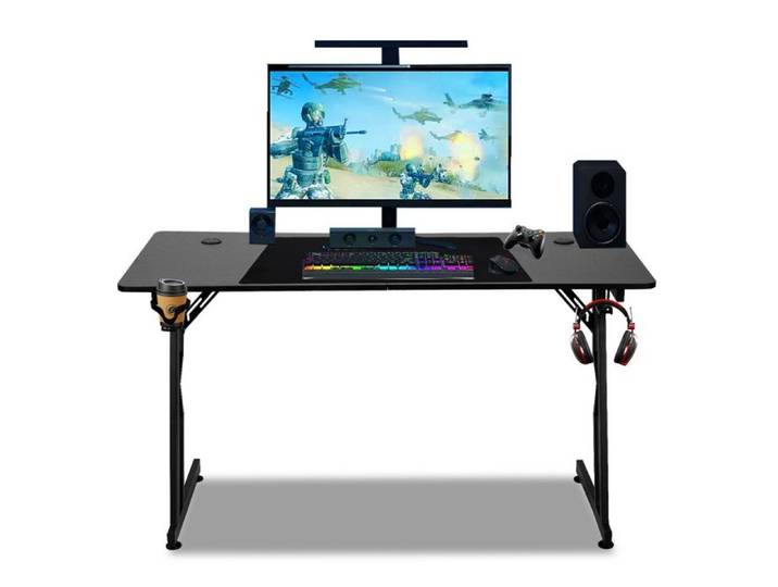 Bettizia Bureau Gaming 120 x 60 cm Fibre de Carbone Accessoires Multifonctionnels