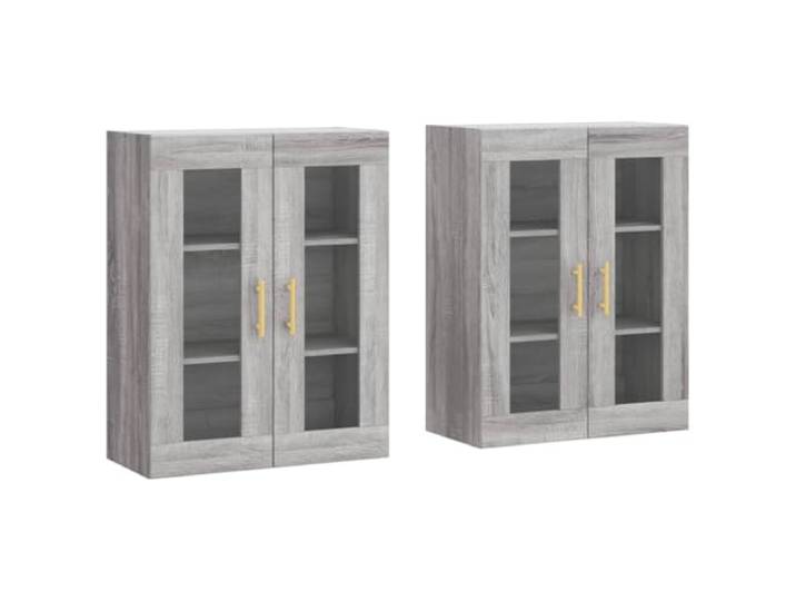 Fisinber Wandschrank 2er Set Grau Sonoma Holzwerkstoff 69,5x34x90 cm Elegantes 2er-Set Hängeschränke mit Türen aus Glas für Wohnzimmer oder Flur. Spart Bodenfläche effizient aus.