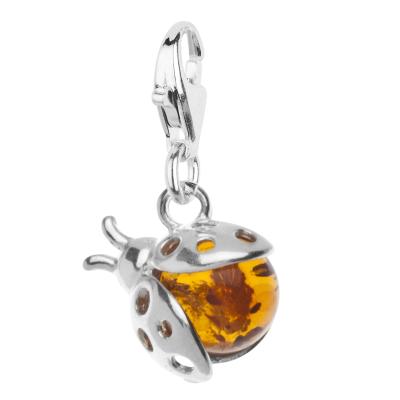 Kettenanhänger OSTSEE-SCHMUCK "Ostsee-Schmuck Charm-Einhänger Marienkäfer", weiß, Schmuckanhänger, Damen, 20 x 7mm, Silber 925 (Sterlingsilber), 0,8 g, Kettenanhänger