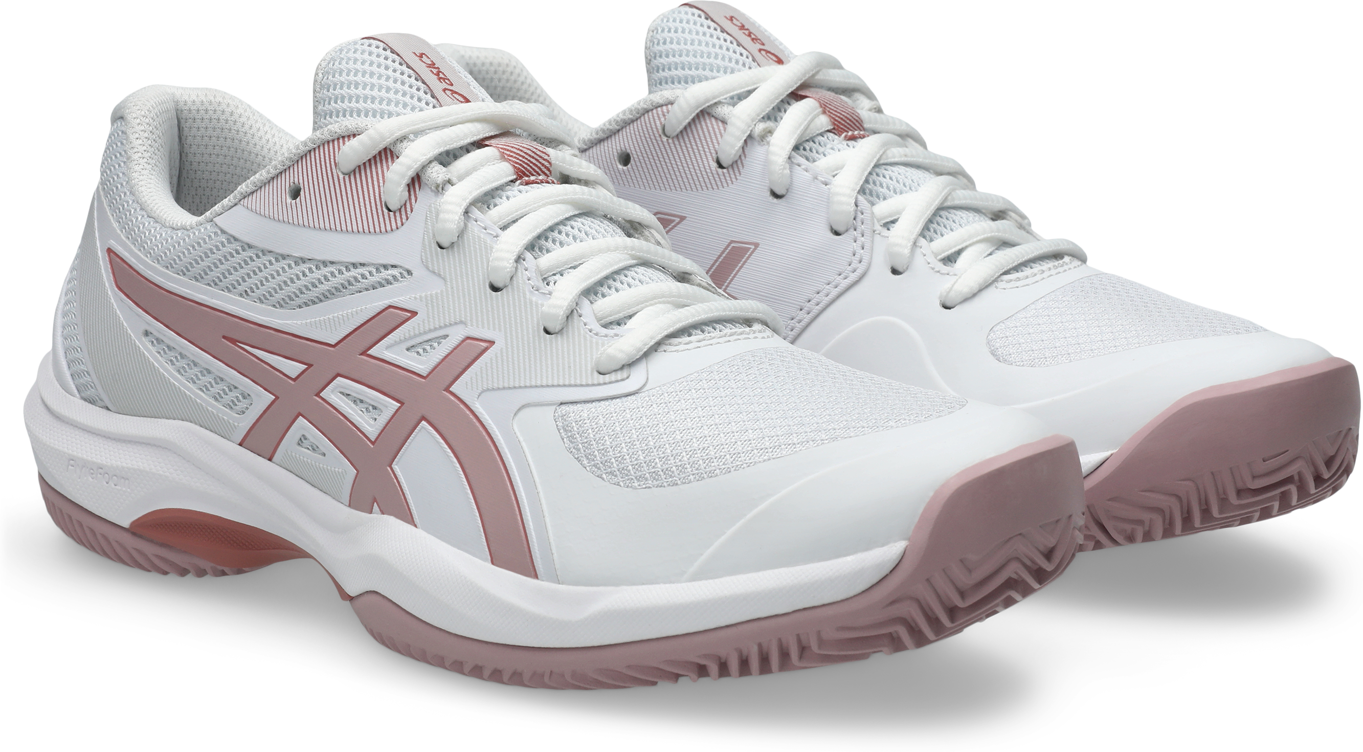 Tennisschuh ASICS "GAME FF CLAY", Damen, Gr. 43,5, rosa (weiß, morganite), Textil, Schuhe Tennisschuh, Sandplatzschuhe für Ascheplätze