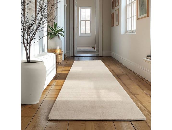 Tapis SIMPEX Runner 80x250 cm Poils Courts Lavable Antidérapant et Doux Design Moderne pour Chambre Crème
