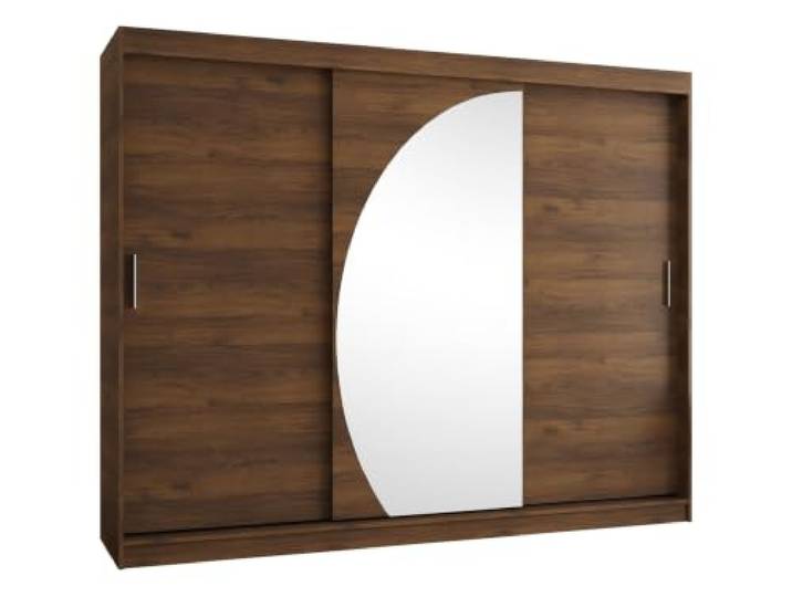Mirjan24 Kleiderschrank Waluri 250, 3-türiger Schiebetürenschrank mit Einlegeböden und 2 Kleiderstangen (Nuss Warmia, ohne Schubladen)