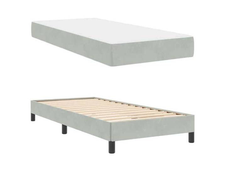 BURKE* Lit simple 90x190 cm Lit boxspring avec matelas Gris clair Velours- LL6046