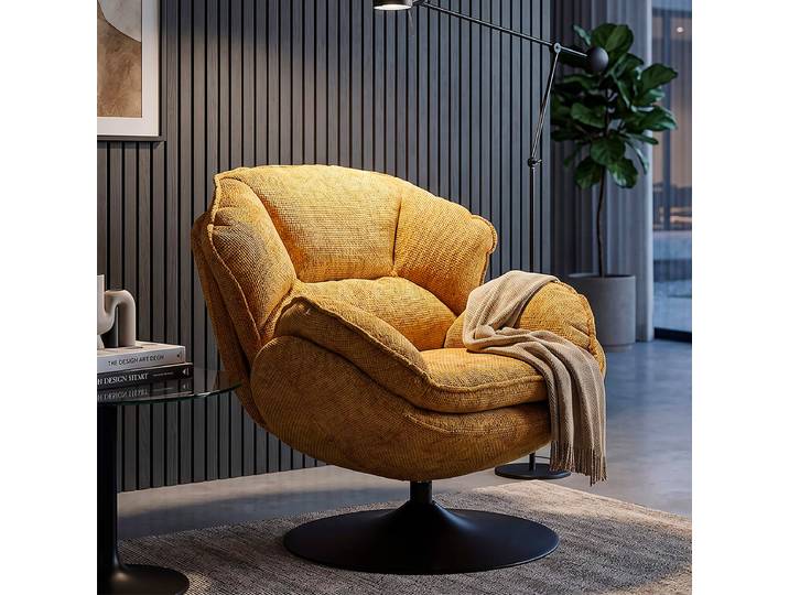 Fauteuil pivotant Dustin tissu chenille Orange et Noir
