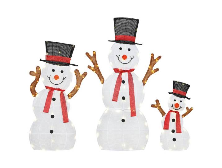 3-TEILIGE weihnachtliche Schneemann-Familie, LED-Lichter, Weiß