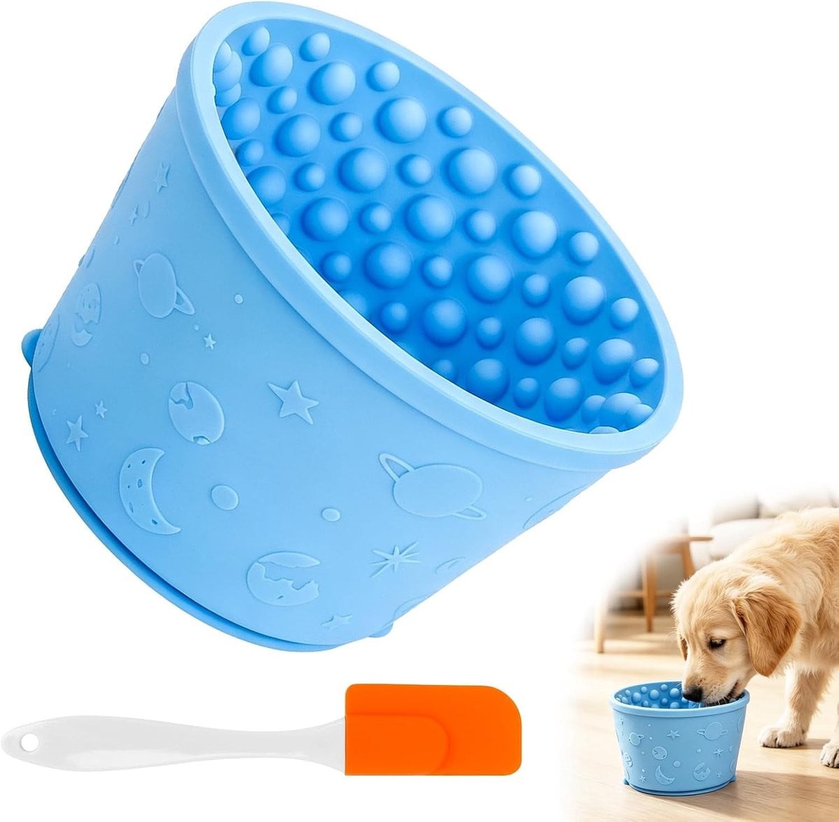 Antislip opvangbak voor honden en katten, ideaal voor langzame voeding en water, blauw