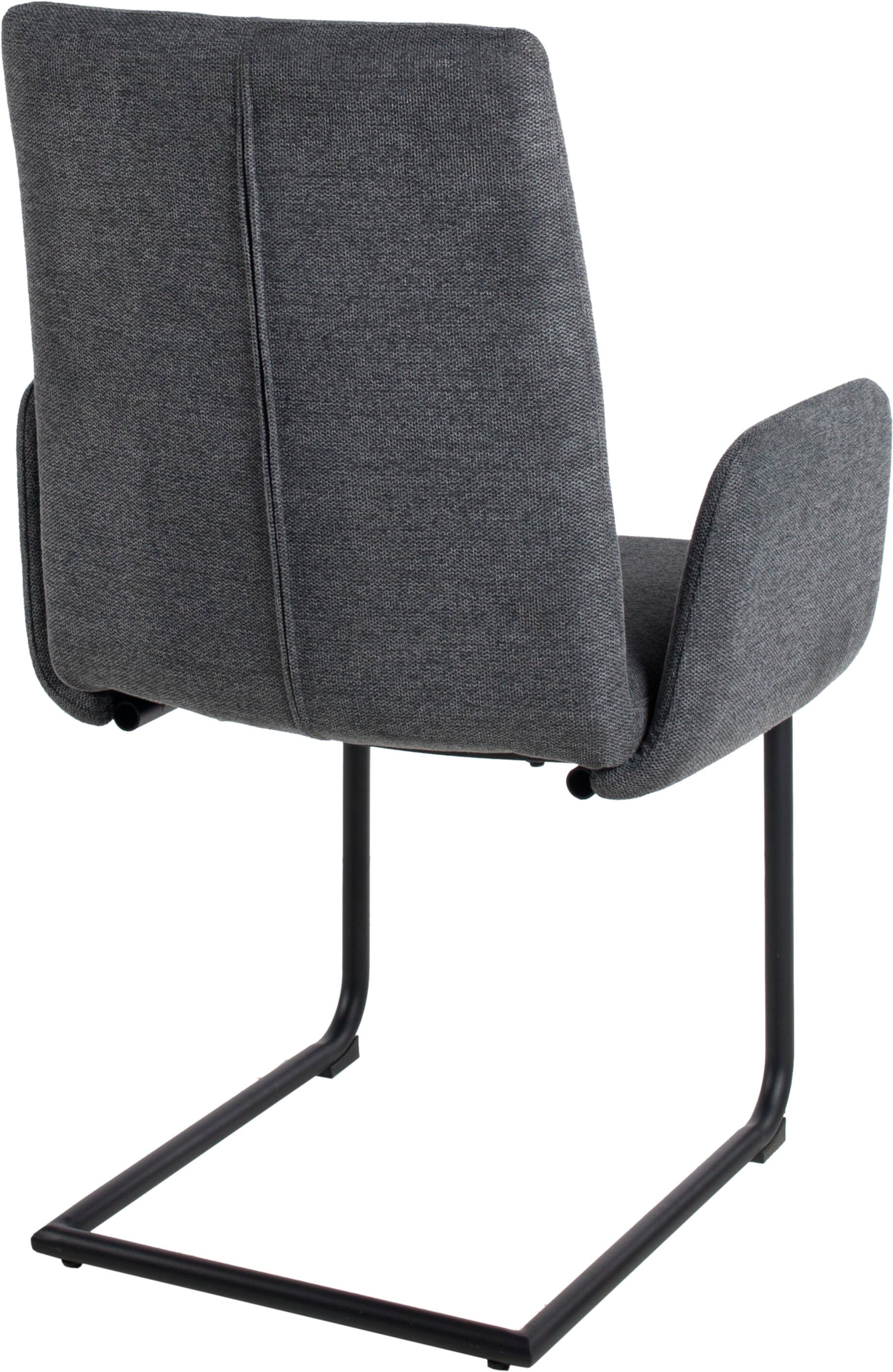 Esszimmerstuhl DUO COLLECTION "Emmy Freischwinger", grau (anthrazit, schwarz, anthrazit), B:65cm H:98cm T:60cm, Polyester, Stühle, Esszimmerstuhl, Armlehnenstuhl, mit Fußgleiter für die Sicherheit, 110 kg belastbar