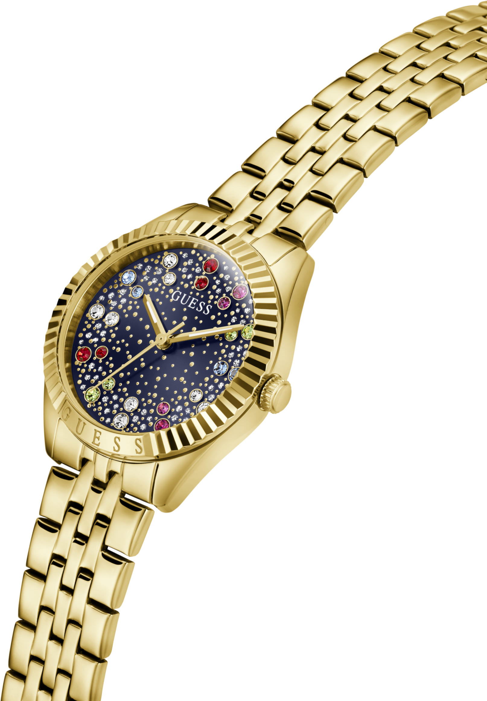 Quarzuhr GUESS "ADELAIDE", gold (goldfarben, blau), Armbanduhren, Damen, goldfarben, Quarzuhr, Armbanduhr, Damenuhr, Edelstahlarmband, analog