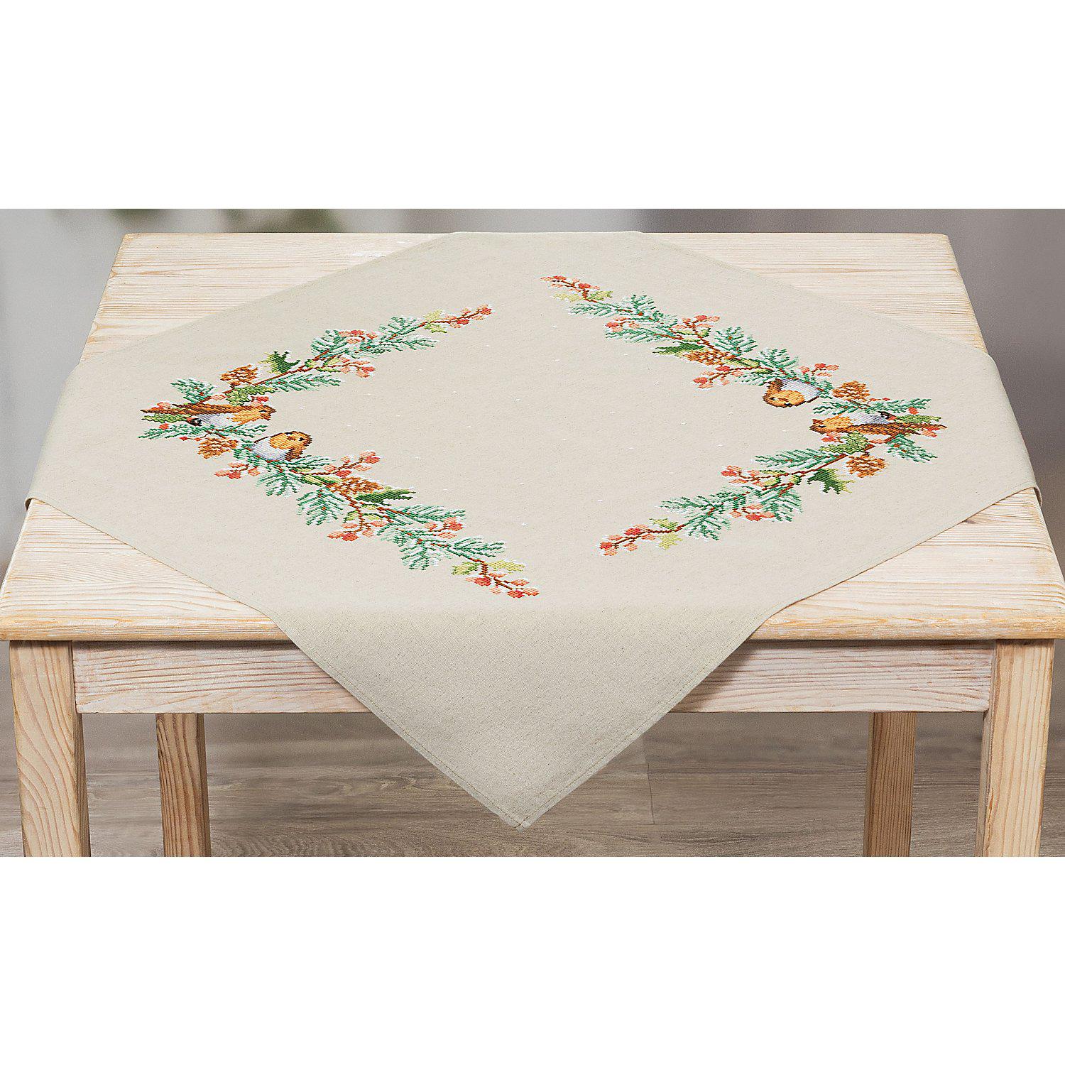 Stickmitteldecke "2 Rotkehlchen"