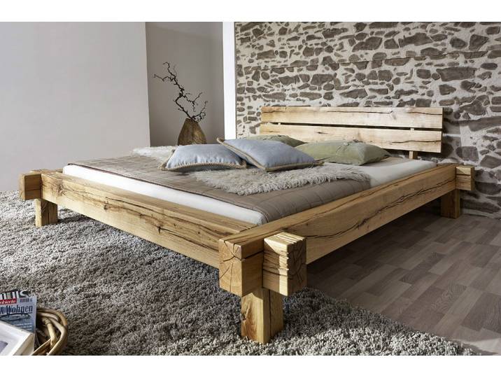 Balkenbett 'Daniel' 180x200 cm Wildeiche massiv BE-0405