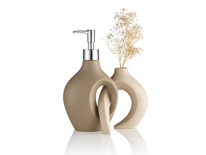 Badaccessoire-Set, grau (taupe, ecru), Polyresin (Kunststein), Badaccessoires-Sets, Badaccessoire-Set