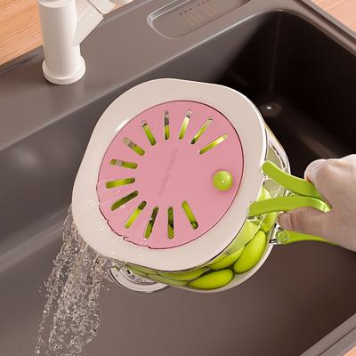 Daily Deals Depot Kitchen Colander & Fruit Washing Bowl With Lid double Layer pink