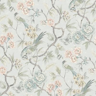 NuWallpaper Waverly Aviary Garden Aqua Peel and Stick Wallpaper - N/A