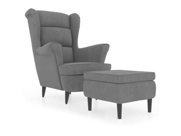 Fauteuil à oreilles avec tabouret Gris clair Velours - SALALIS - DP05024