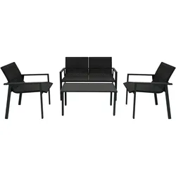 Rattan Terrassenmöbel Set - Schwarz