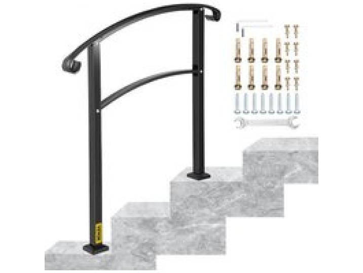 VEVOR Main Courante Escalier Fer Forgé Rampe Escalier 3 Marches Garde-Corps 63,5 cm Hauteur Max des Marches 52,5 cm rambarde Extérieur Intérieur pour Balcon Terrasse Maison Jardin Hôtel Porche Noir