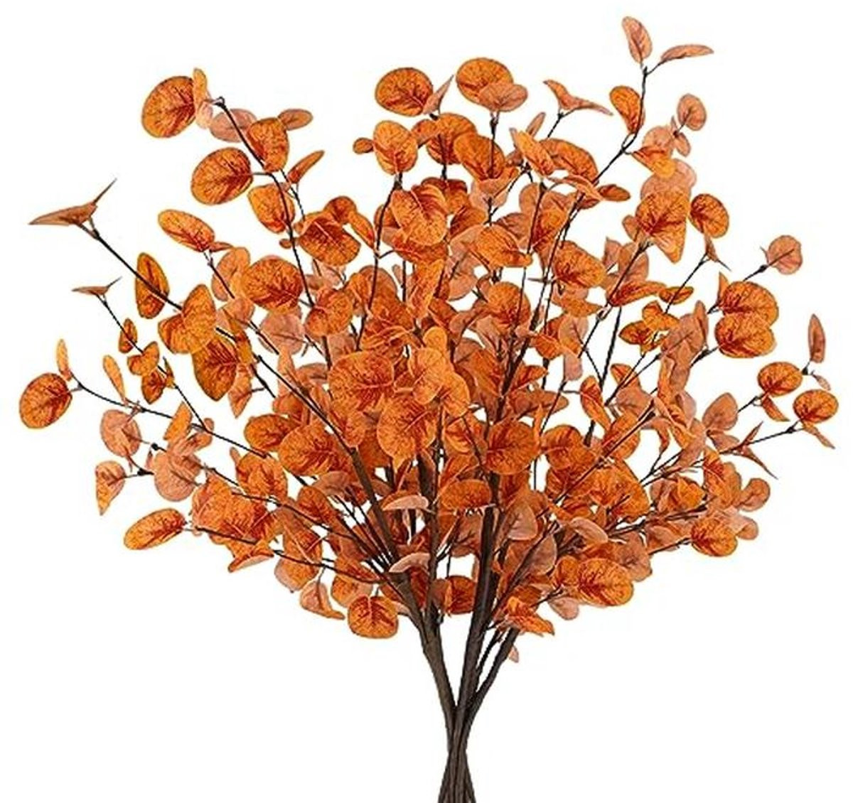 6 stuks Kunstmatige Herfst Eucalyptus Bladeren Stengels - Oranje Decoratie voor Vaas en Boeket
