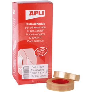 APLI Klebeband 11330, 12mm x 33m, transparent, Kern-Ø 26mm, 12 Stück